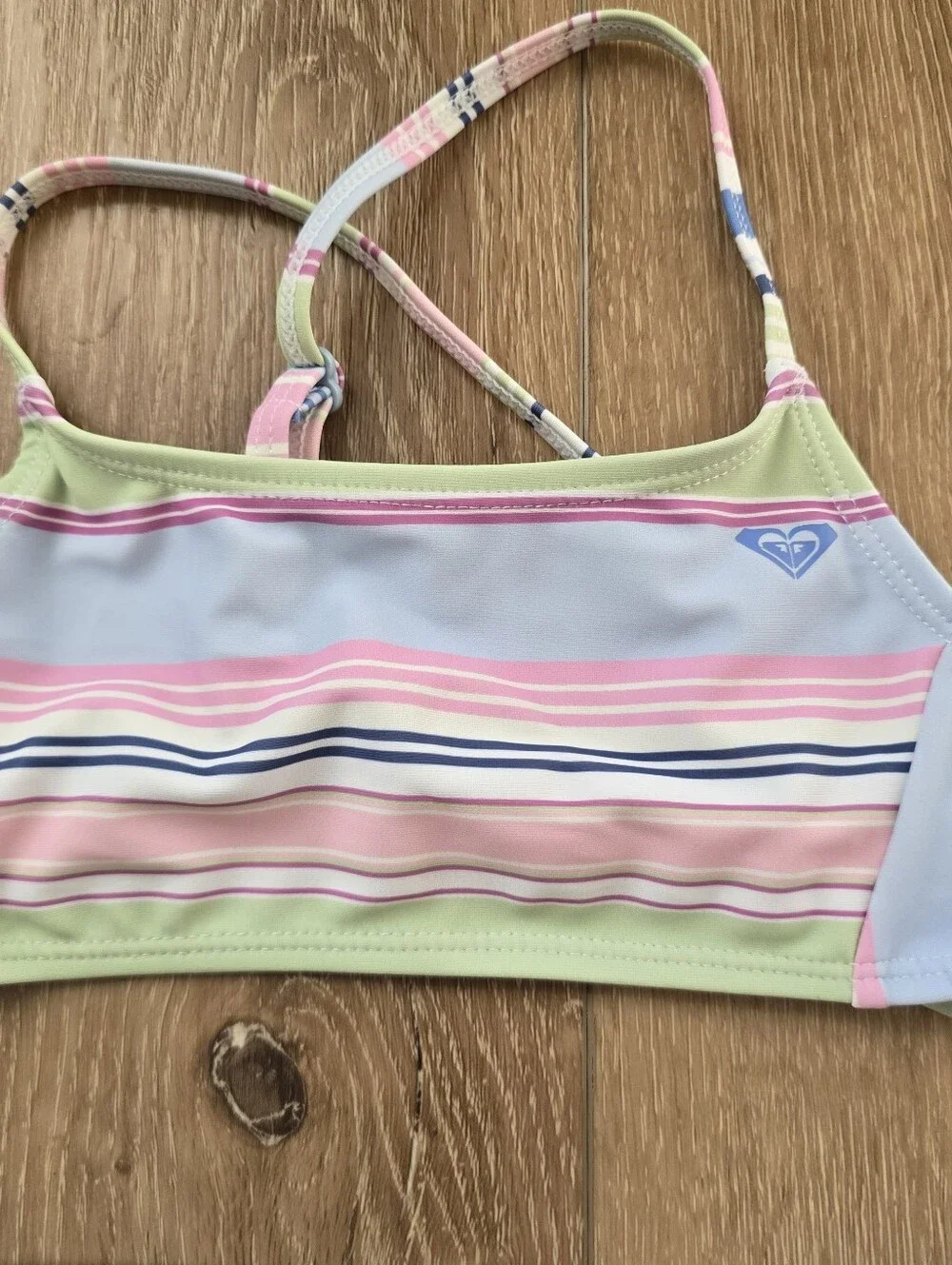 Roxy Girls 2 Piece Swimsuit Set Pastel Striped Bikini Size 7 Bikini